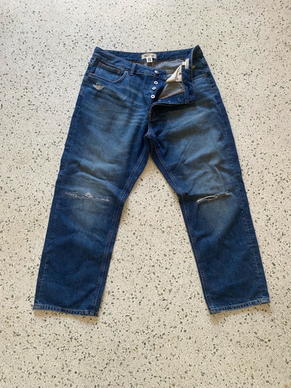 Madewell Women's Indigo Distressed Relaxed Jeans Curvy Dean Easy Straight Crop